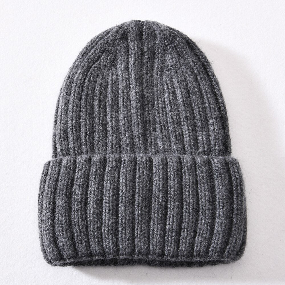 Thick Chunky Striped Satin Lined Cashmere Knitted Beanie - HatWorth