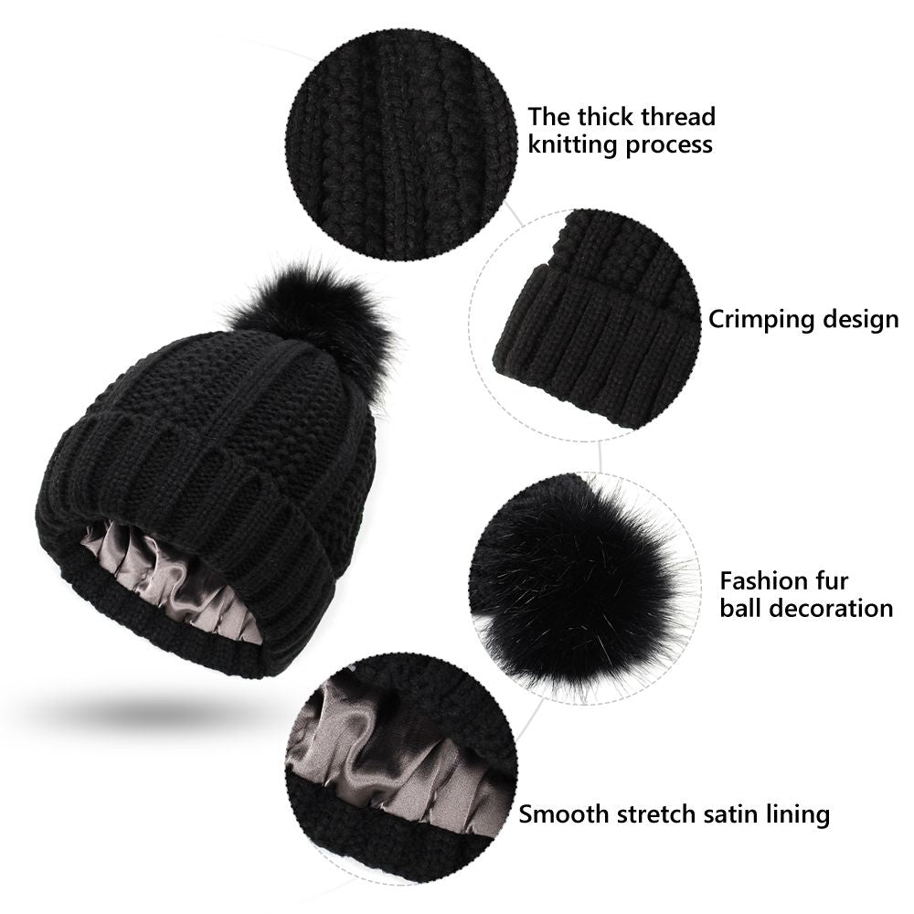 Satin Lined Pom Pom Hat