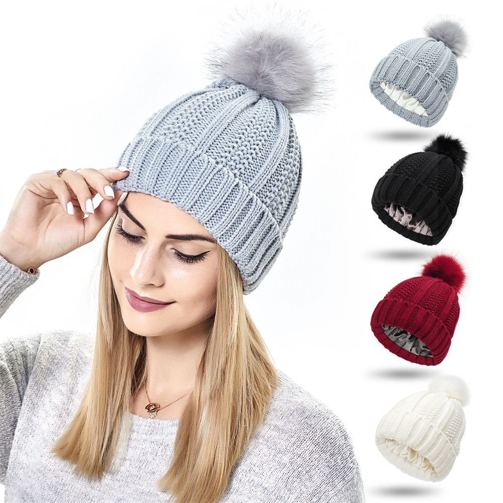 Satin Lined Pom Pom Hat