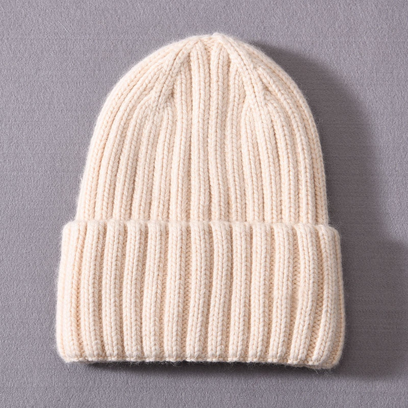 Thick Chunky Striped Satin Lined Cashmere Knitted Beanie - HatWorth