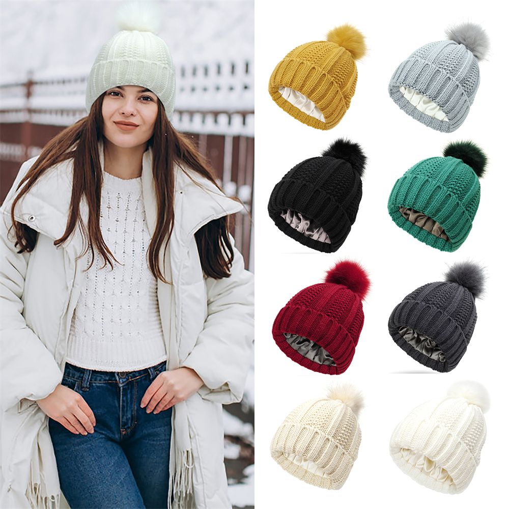 Satin Lined Pom Pom Hat