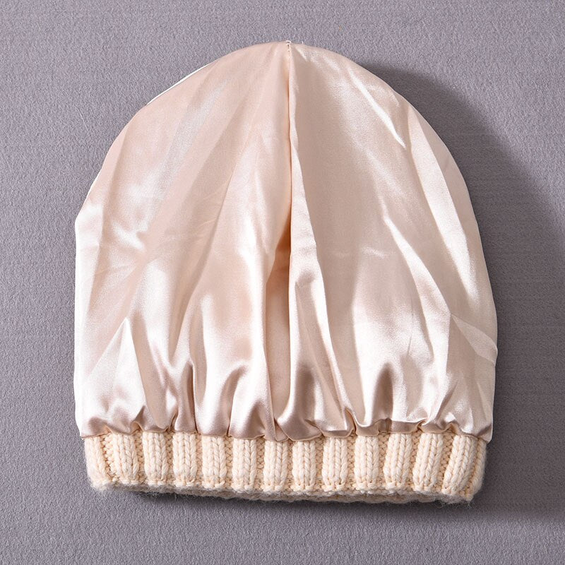 Thick Chunky Striped Satin Lined Cashmere Knitted Beanie - HatWorth